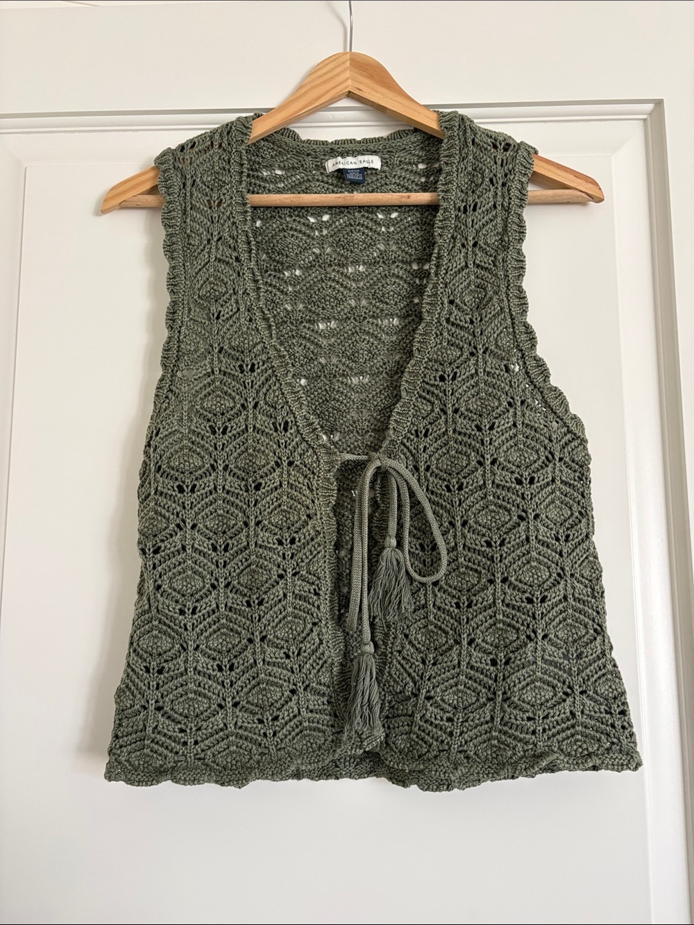 American Eagle Outfitters Olive Green Crochet Vest